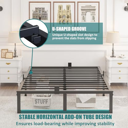 Full Size Bed Frame, 14 Inch Heavy Duty Support 3500 lbs Metal Platform, view 6