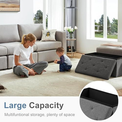 30in Foldable Storage Ottoman Bench, End of Bed Foot Rest Stools Ottoman Storage Chest with Padded Seat for Bedroom, Living Room, Holds up to 660 lb, Modern Grey