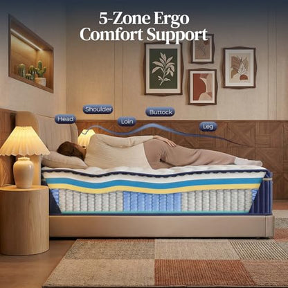 Queen Size Mattress,14 Inch Queen Mattress Hybrid in a Box, Medium Firm Memory Foam with Individual Pocket Springs, Upgrade Zoned Support, Motion Isolation&Pressure Relief, CertiPUR-US