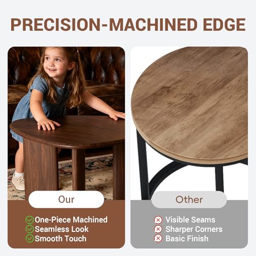 Nesting Coffee Table Set of 2, Modern Walnut Wood Veneer Coffee Table and Side Table Set for Living Room, Small End Table Set with Flexible Use and Space-Saving Design