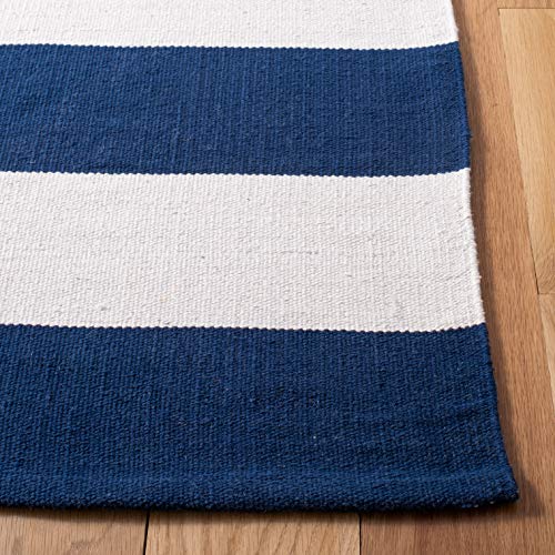 SAFAVIEH Montauk Collection Runner Rug - 2'3" x 11'7", Navy & Ivory, Handmade Flatweave Cotton, Woven Texture, Farmhouse Stripe Pattern, Ideal for Living Room, Bedroom, Dining Space (MTK712H)