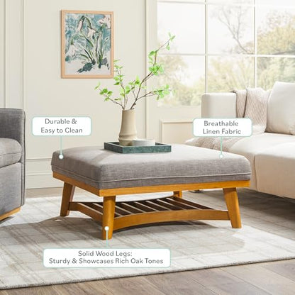 Nash Modern Farmhouse Large Oversized Linen Ottoman, Dark Grey