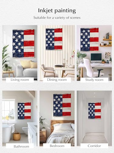 NuYeBiofx Independence Day American Flag Canvas Wall Art Prints,30"x20" Framed Picture Artwork Vintage Wood Grain Printed Canvas Oil Painting for Living Room Bedroom Office,Ready to Hang