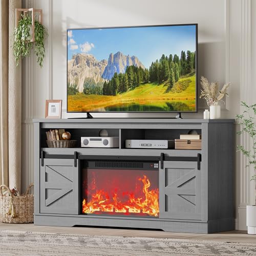 Fireplace TV Stand for 65 Inch TV with 26'' Fireplace (Pale Gray), view 2