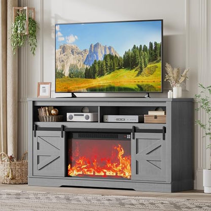 Fireplace TV Stand for 65 Inch TV with 26'' Fireplace (Pale Gray), view 2