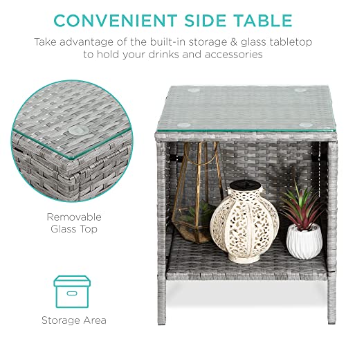 Best Choice Products 3-Piece Outdoor Wicker Conversation Bistro Set, Space Saving Patio Furniture for Garden w/Side Table - Gray/Black