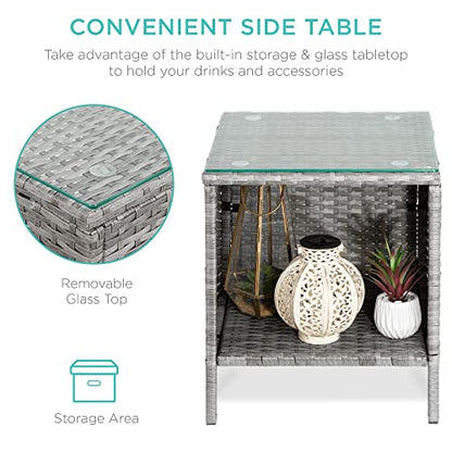 Best Choice Products 3-Piece Outdoor Wicker Conversation Bistro Set, Space Saving Patio Furniture for Garden w/Side Table - Gray/Black