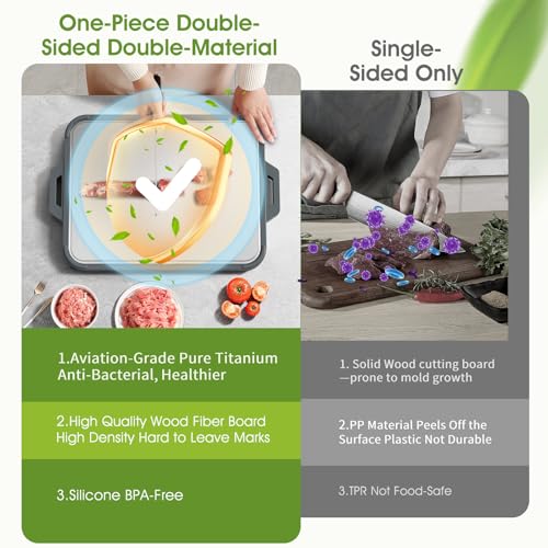 Titanium Cutting Board for Kitchen, Double Sided Pure Titanium & Wood Fiber, view 7