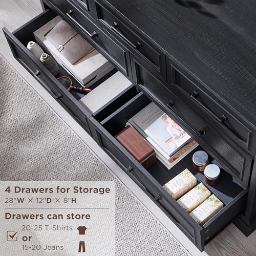 7 Drawer Dresser, 52" Wide Farmhouse Chest for Bedroom, Black, view 5