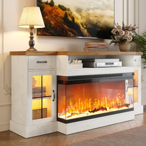 70" Fireplace TV Stand for TVs Up to 80" & Adjustable Shelves, White, view 2