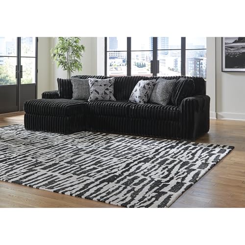 Signature Design by Ashley Midnight-Madness 2-Piece Sectional Sofa with Chaise, Quick 5-Minute Assembly, L-Shaped Polyester Corduroy Couch for Living Rooms, 120" W x 65" D, Onyx Black