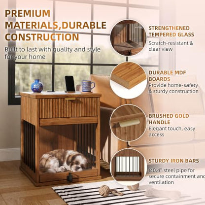 Dog Crate Furniture,Wooden Dog Kennel End Table,Walnut, view 7