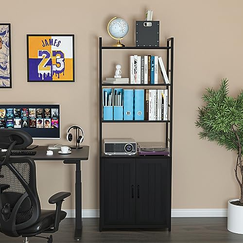 Lazyvan Black Bookshelf with Doors,70" Tall Bookcase with Storage Cabinet,6 Tier Book Shelf for Living Room/Bedroom/Office/Kitchen,70"(H)*26"(L)*11.8"(W)