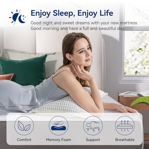 Memory Foam Mattress, Soft Plush Feel, Breathable, 12 Inch, Queen, White/Grey, view 7