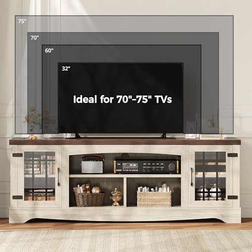Farmhouse TV Stand for 75 Inch TV, Light Oak & Walnut, view 4