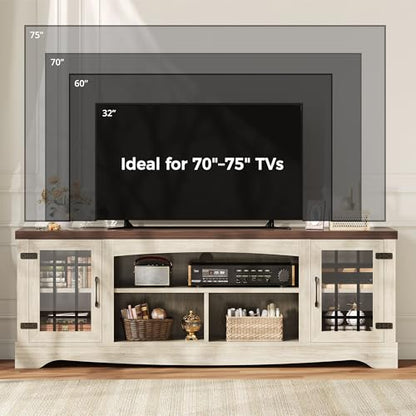 Farmhouse TV Stand for 75 Inch TV, Light Oak & Walnut, view 4