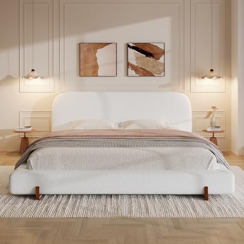 Elegant Chenille White Curve-Platform Bed, view 2
