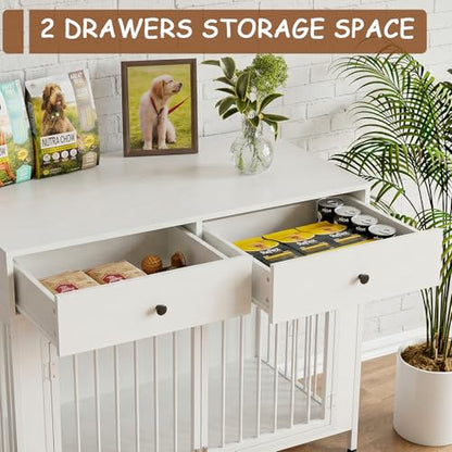 Large Dog Crate Furniture with 2 Drawers, 44 Inch Wooden Dog Kennel Indoor, view 4