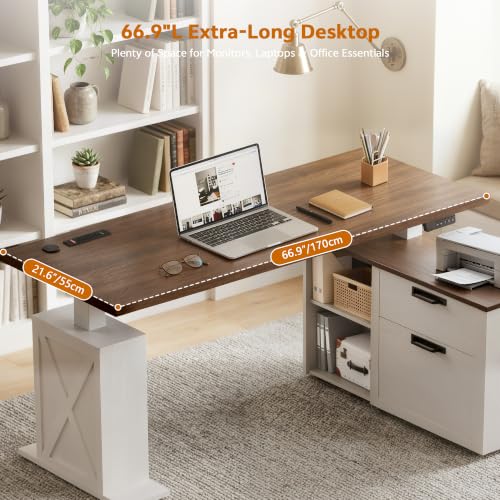 67" L Shaped Standing Desk with Drawers Electric Corner Desk White, view 4