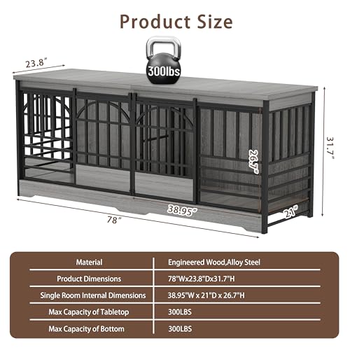 78" Double Dog Crate with Divider, Grey, view 3