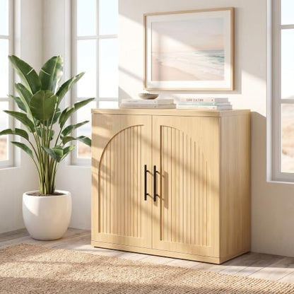 31.5" Fluted Oak Buffet Cabinet Sideboard with Storage, view 2