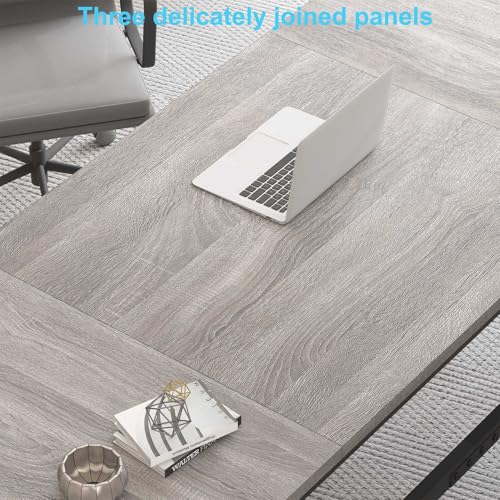 70 Inch Long Grey Desk, Large Home Office Computer Desk for 2 People, Industrial Wood and Metal Executive Work Writing Study Gaming Desk Table, Modern Bedroom Simple PC Laptop Desk Double Desk