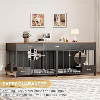91.5" L Large Dog Crate Furniture with Feeder & 3 Drawers, view 6