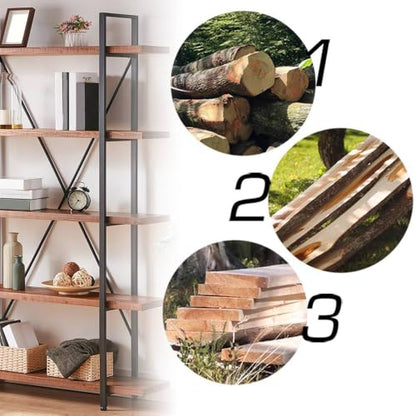 Industrial Solid Wood Bookshelf in Distressed Brown, view 4