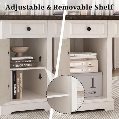 59" Executive Desk, Farmhouse Computer Desk with Drawers, Lockable File Drawer, Storage Cabinet & Power Outlet, Rustic Home Office Desk, Workspace for Work Study Writing, White