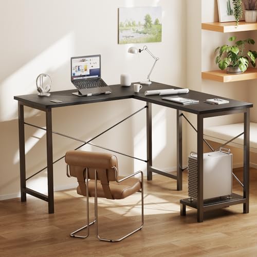 L Shaped Desk, Computer Gaming Desks Corner Office Table with CPU Shelf for Home Study Writing Work Station 50 Inch, Sturdy Modern Design, Ideal for PC Setup, Study, and Home Office Use, Black