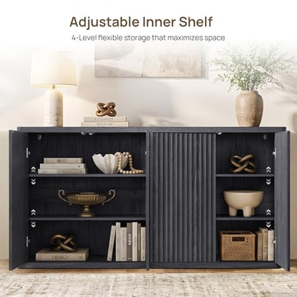Buffet Cabinet with Storage Accent Sideboard with 4 Doors 66.3" Wide Fluted, view 7