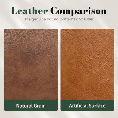 Genuine Leather Ottoman, Square Pouf Footstool (Square, Brown), view 6