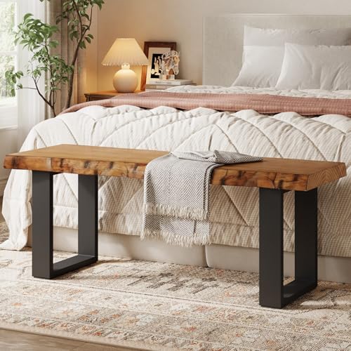 Solid Wood Dining Bench, 47'' Industrial Entryway Bench with Black Metal Legs, Narrow Long End of Bed Bench for Bedroom, Kitchen, Living Room, Hallway, Easy Assembly