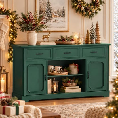 Mid Century Wood TV Stand with 3 Drawers for TV up to 65", Green, view 7