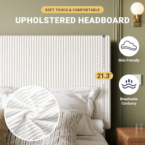 White Adjustable Corduroy King Bed Frame, view 5