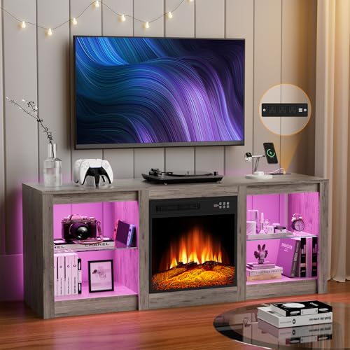 Electric Fireplace TV Stand with 18 inch Fireplace Up to 65" TVs-Led, view 2