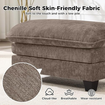 36 INCH Foot Stools Ottoman Chenille Foot Rest Stool Rectangular Upholstered Ottoman Under Desk Footrest for Living Room Bedroom Entryway,Brown