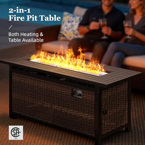 Patio Furniture Set, Outdoor Wicker Furniture with Fire Pit, 8 Pieces Deep Seating Outdoor Conversation Sofa Sets with Thick Cushions for Deck Backyard Lawn, Beige