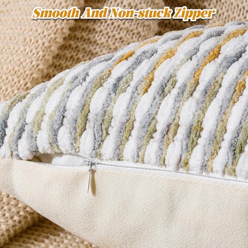 Boho Chenille Pillow Cover Decorative Tufted Pillowcase for Couch Bed Sofa Bedroom Living Room Modern 18 x 18-Inch Grey