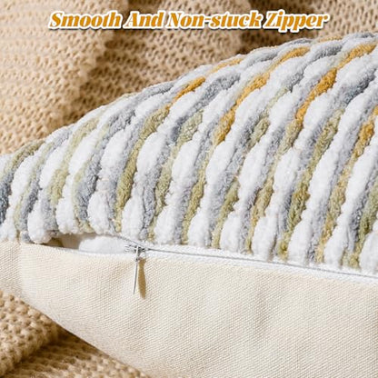 Boho Chenille Pillow Cover Decorative Tufted Pillowcase for Couch Bed Sofa Bedroom Living Room Modern 18 x 18-Inch Grey