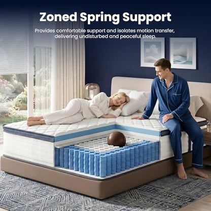 12 Inch Mttress Queen Size, Memory Foam Hybrid Mattresses in a Box, Medium Firm, Pocket Springs for Motion Isolation, CertiPUR-US and Oeko TEX Certified