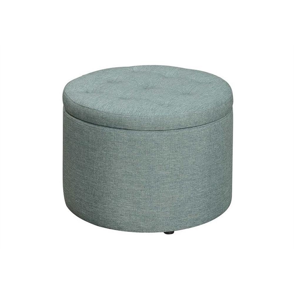 Designs4Comfort Round Shoe Ottoman, Green Faux Linen