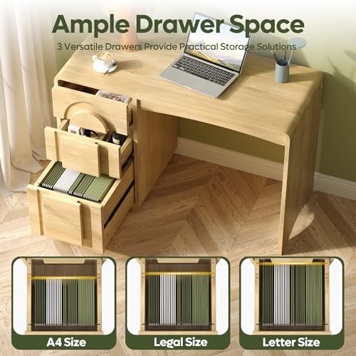 47" Home Office Desk with 3 Drawers, Executive Style, Natural Oak, view 4