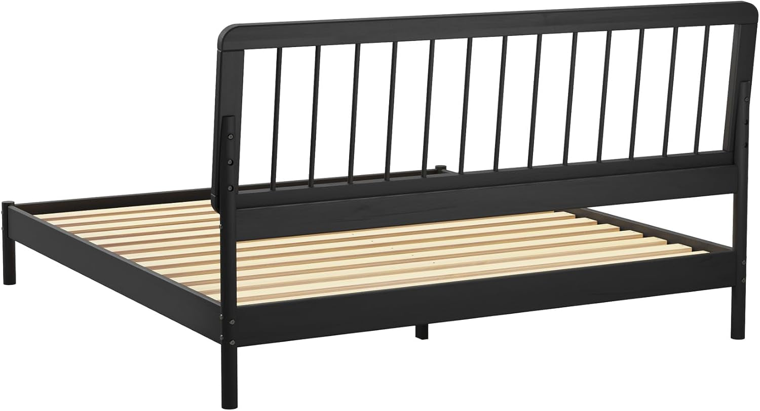 Clemente Mid-Century Modern Spindle Headboard King Bedframe, King Size, Black
