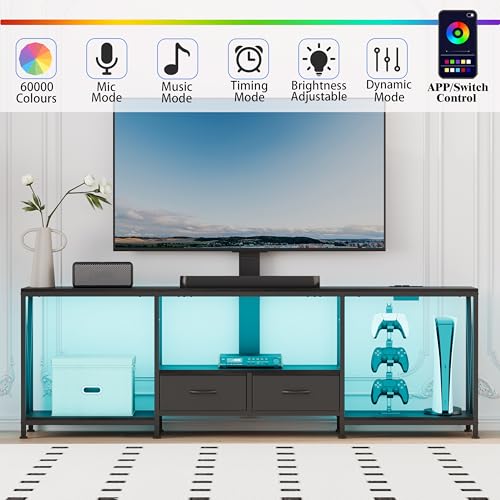 63" W TV Stand with Mount,LED & Charging Station for 55,65,75" TV, view 5