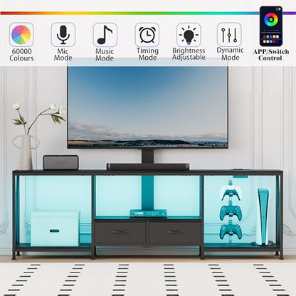 63" W TV Stand with Mount,LED & Charging Station for 55,65,75" TV, view 5
