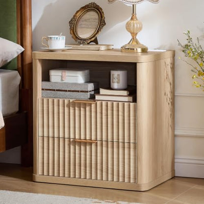 Fluted Farmhouse Nightstand Set of 2 with Charging Station, view 6