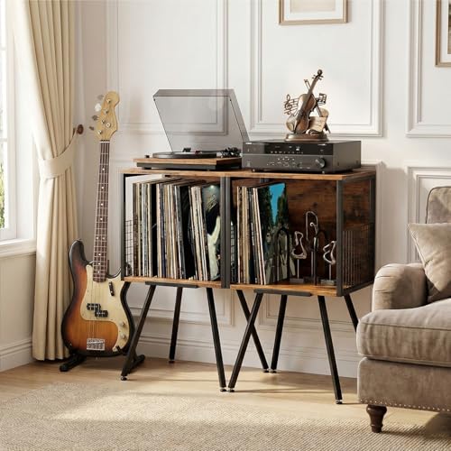 Record Player Stand with Storage Holds 100+ Vinyl Records, view 3