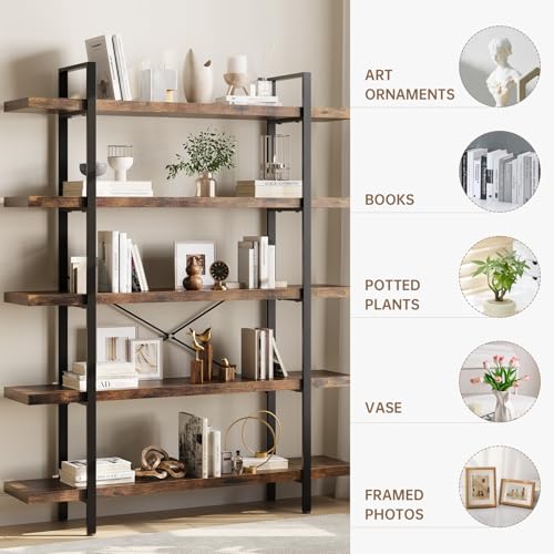 Heavy Duty 5 Tier Industrial Bookcase for Home Office, Rustic Brown, view 4