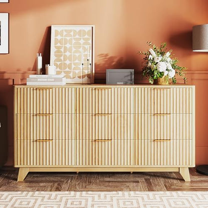 Fluted 9 Drawer Dresser for Bedroom, Wood Dresser with Rounded Edges, view 8